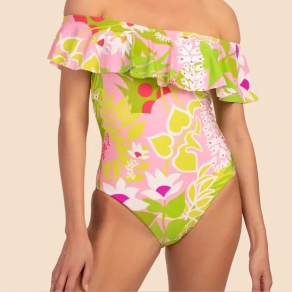 NWT Trina Turk La Palma Swimsuit Pink and Green One Piece SZ 8 - Picture 1 of 5